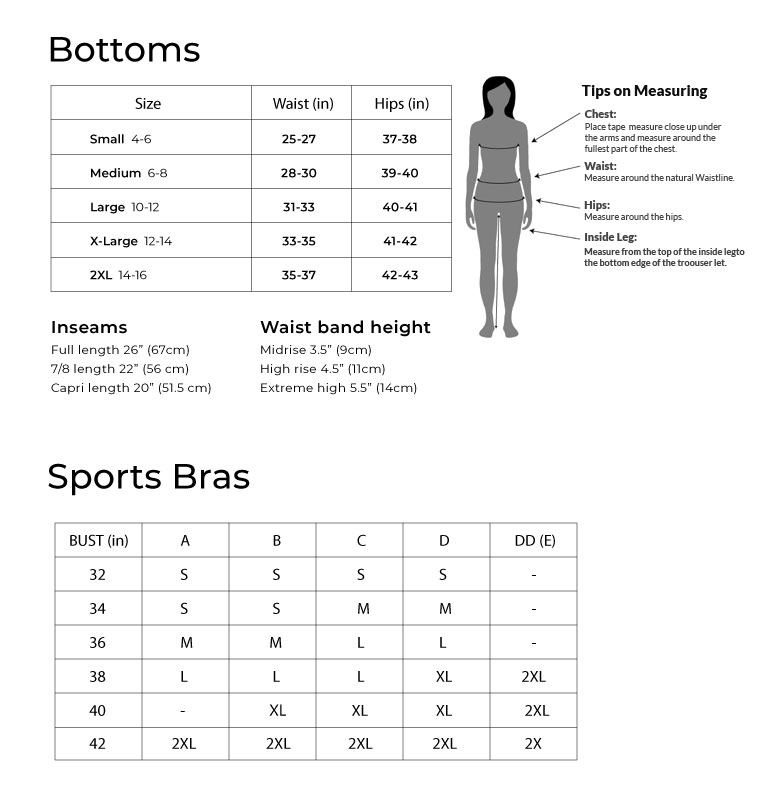 bike shorts vs leggings size chart women